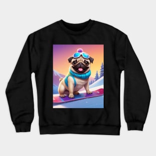 Pug Dog on Snowboard Crewneck Sweatshirt